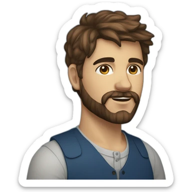 Un jeune homme avec une barbe légèrement fournie, des cheveux courts bruns et un regard confiant, vêtu d'une chemise à carreaux bleu marine. sticker