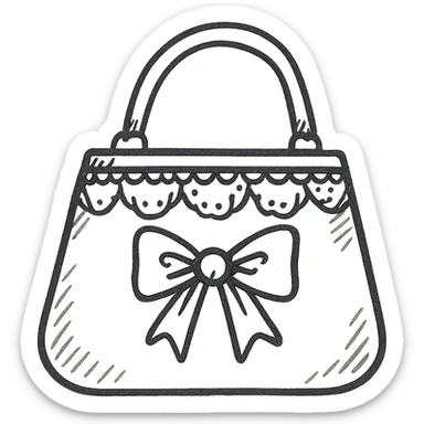 pink and black gothic purse, hand drawn black outline style, sketchy, whimsical, gothic lace accents sticker