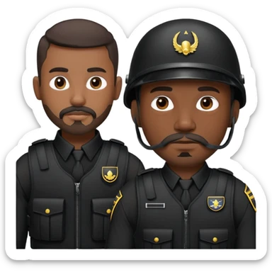 black soldier very short hair, short beard that connects seamlessly to his mustache,  in black bulletproof vest, black uniform sticker