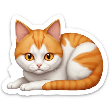 full body angry tiny short hair ginger and white cat with orange eyes lying down sticker