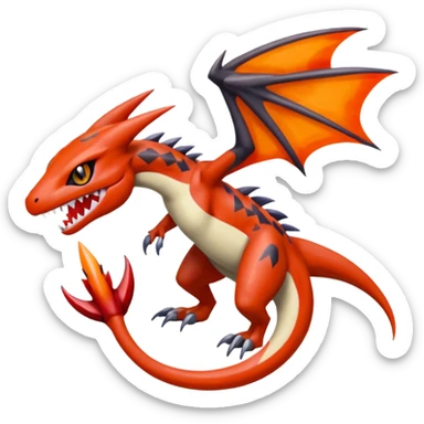 Blood-patterned scale-marked Meloetta-Garchomp-Guilmon-Pokémon-Fakémon-fusion-hybrid-creature sticker