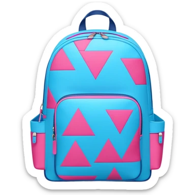 A stylish cute school backpack, medium-sized, with a modern design in bright blue and pink. It features a geometric pattern of subtle triangles across the front pocket, giving it a sleek yet dynamic look, front view sticker