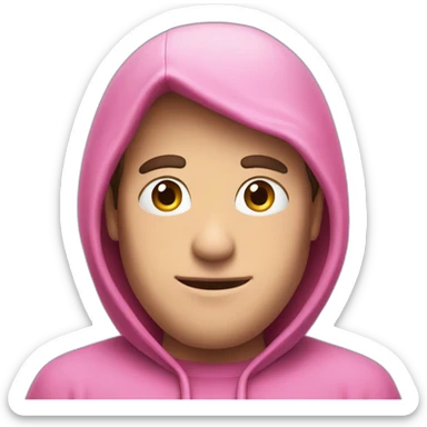 European guy wearing a pink Kirby face hood sticker