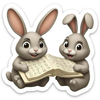 Two bunnies solving crossword puzzle  sticker
