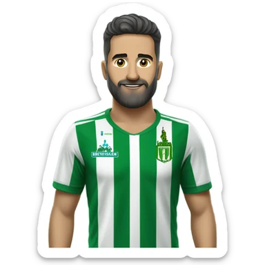 Un aficionado calvo con barba seguidor del equipo de fútbol de la liga Del Real Betis Balompié, es decir, camiseta verde y blanca con 13 rayas verticales sticker