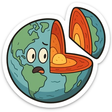 Image of the Earth with a quarter of it separated and molten layers within it visible sticker