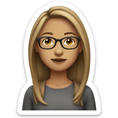 Girl with Longbob Brown Hair and dark blond highlights and she wears glasses sticker