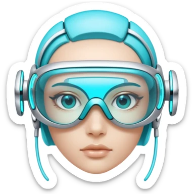 3D render of Digi-Visor, futuristic cyborg aesthetic, fusion of organic skin and chrome metal, sleek white plastic eyewear with a cyan glowing strip, isolated on white background --v 6.0. sticker