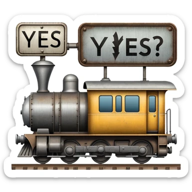 a train with a sign over it that reads "YES" sticker