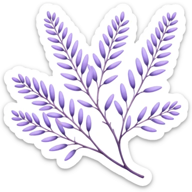 The art style is clean line art with delicate watercolor textures, pastel colors, and a dominant palette of lavender, soft lilac, and muted purple. Let the branch be more elongated and have short branches on it. sticker