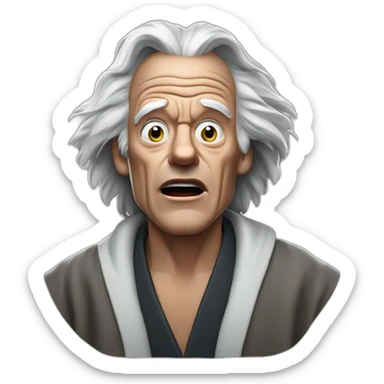 Doc brown from back to the future looking shocked and his mouth wide open. No eye-ware. Wearing a dark-silver bathrobe with black trim. sticker