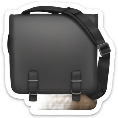 Black men’s messenger bag emoji, minimalist style, simple rectangular shape, adjustable strap, no details or logos, transparent background. sticker