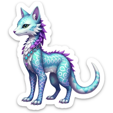 Kawaii iridescent beautiful pretty elegant divine edgy fantasy feline-vernid-sergal-fursona-animal-creature with accessories, full body, with intricate patterns sticker