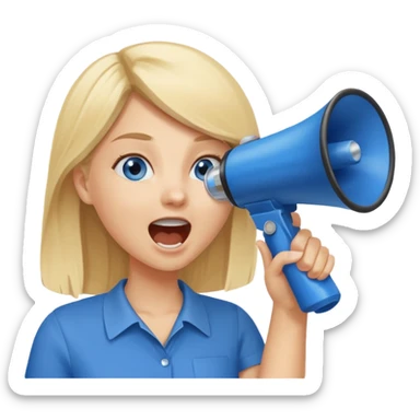  blue eyes blonde girl yelling into megaphone smiling sticker