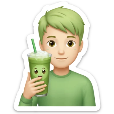 Emoji of boy holding iced matcha latte sticker