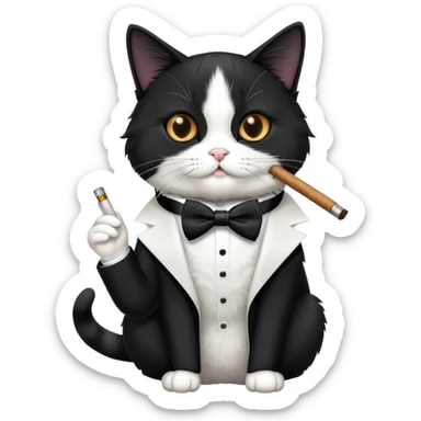 Tuxedo cat smoking a blunt sticker