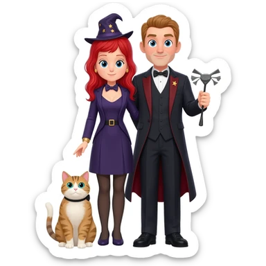 magician couple and their pet cat sticker