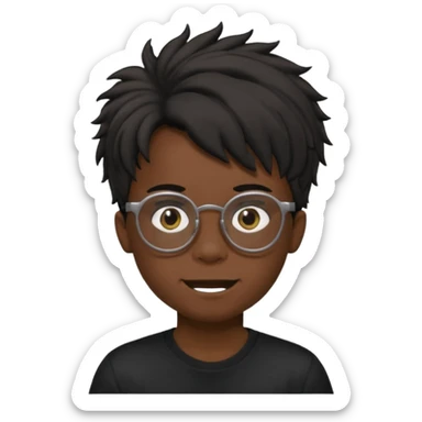  boy with freeform hair black t-shirt put a glasses black people put a creepy face sticker