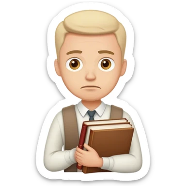 upset and annoyed man with tons of many heavy books sticker