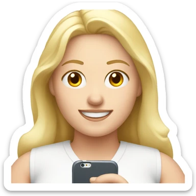 overweight blondie woman happy with a smartphone in hands showing charts sticker
