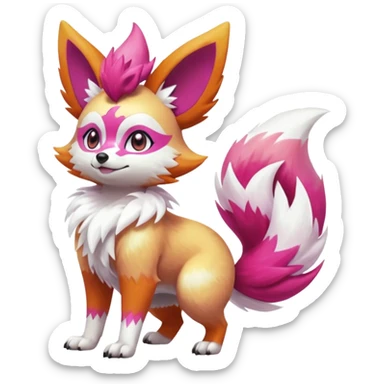 Electric girly feminine elegant lanky realistic shiny glittery shimmering shimming snowy white pink magenta feathery Fennekin-Growlithe-Electrike-fusion-Fakemon-Digimon-Pokémon-creature (full body) sticker