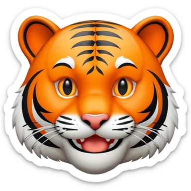trolling tiger face with mischievous grin for Twitch emote sticker