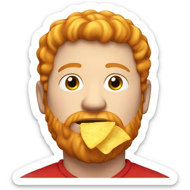 A fat man who’s ginger with a red hoodie eating chips sticker