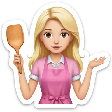A white girl with long blond hair in pink apron sticker