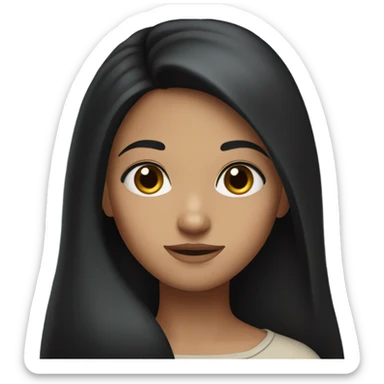 Girl with long black hair dark brown eyes a small nose sticker