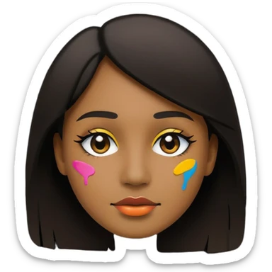 The emoji should represent transforming a photo into art. Center: a simple silhouette of a face or portrait. Around the face: small artistic brush strokes or palette dots to symbolize painting. Style: flat emoji style, highly recognizable at small size sticker