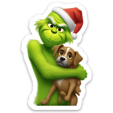 Grinch hugging his dog sticker