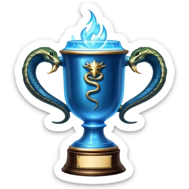 Harry Potter Triwizard Cup trophy with snake handles, blue glowing magical cup sticker