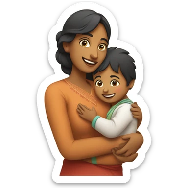 an indian mom with a kid sticker