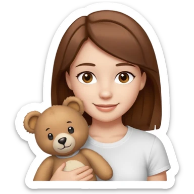 A Girl with Brown hair and Brown eyes with a t-shirt White. The t-shirt have dels a Teddy coquette bear. The Girl have White skins and she is smiling sticker