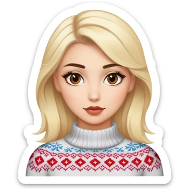 Blonde model with brown eyes, Nordic sweater, luxury makeup sticker