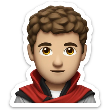 Swordsman, Serious Face, Brown Hair & Eyes, White T-Shirt underneath Red Jacket, Black Scarf, Armoured. sticker