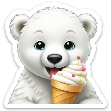 Baby polar bear eating ice cream white background sticker