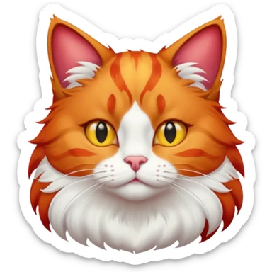 red cat with a white breast, a red spot on the chin. yellow eyes. fluffy. sticker