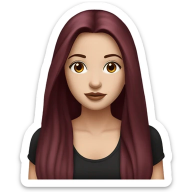 white girl, long straight middle part burgundy hair, brown eyes, long eyelashes, full lips, black tank top sticker