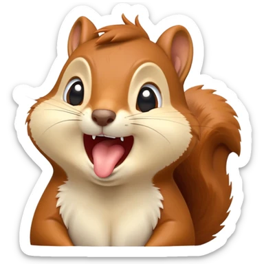 cinematic-cute-yawning squirrel-portrait-emoji,-head-tilted-playfully-and-inquisitively,-featuring-a-fluffy,-vibrant-auburn-fur-with-a-delicate-cream-belly-and-a-bushy-tail,wide-open yawn, revealing a soft grey  -round,-sparkling-eyes-filled-with-curious-mischief, sticker