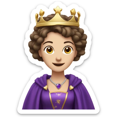 Caucasian long  brunette woman wearing formal royal purple robes and a crown. A burst of hearts are coming from her head. sticker