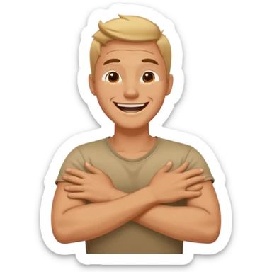 arms crossed hands grabbing neck laughing guy sticker