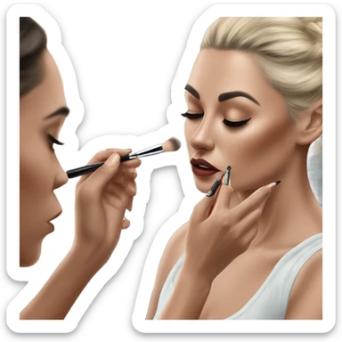 Hyper Realistic Beautiful lightly tattooed woman applying make-up in a mirror  sticker