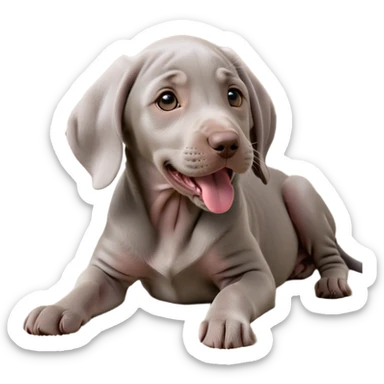 cinematic-cute-yawning-weimaraner puppy-portrait-emoji,-head-tilted-slightly-with-a-dramatic,-wide-open-yawn,-revealing-a-sleek grey fur-with-a-subtle-shimmer,-floppy-ears-slightly-drooping,-round-brown-eyes-barely-open-in-drowsy sticker