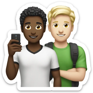 "Two male students taking photos with a cell phone.white skin sticker