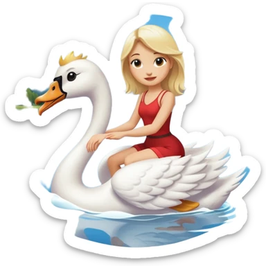 cute blonde woman riding swan on lake sticker