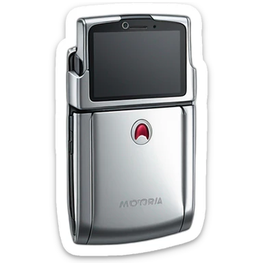 Silver Folded Motorola Razr V3 mobile device with the iconic clamshell design no buttons visible sticker