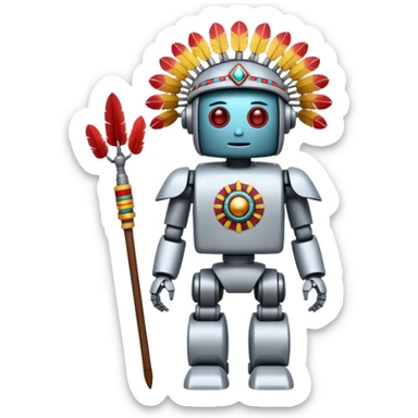 Full Robotic figure wearing native American regalia sticker