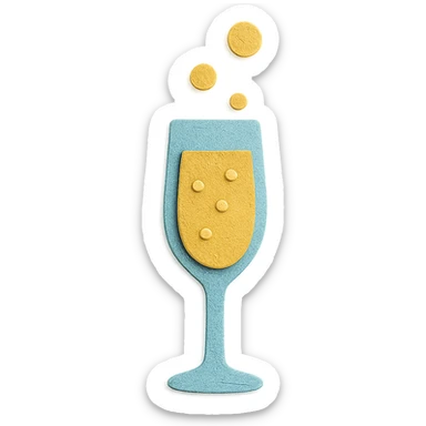 sparkling wine icon, champagne glass with bubbles, paper craft style, no background sticker