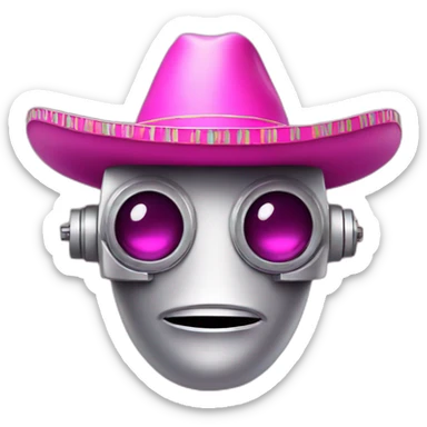Robot face wearing a pink sombrero sticker